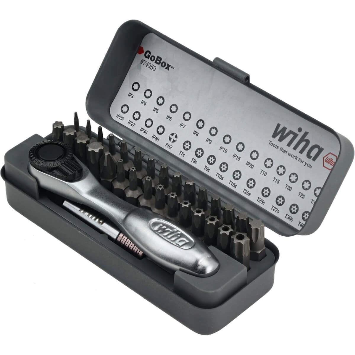 WIHA 74959 - 32-Piece GoBox Master Torx Bit Set with Mini Ratchet