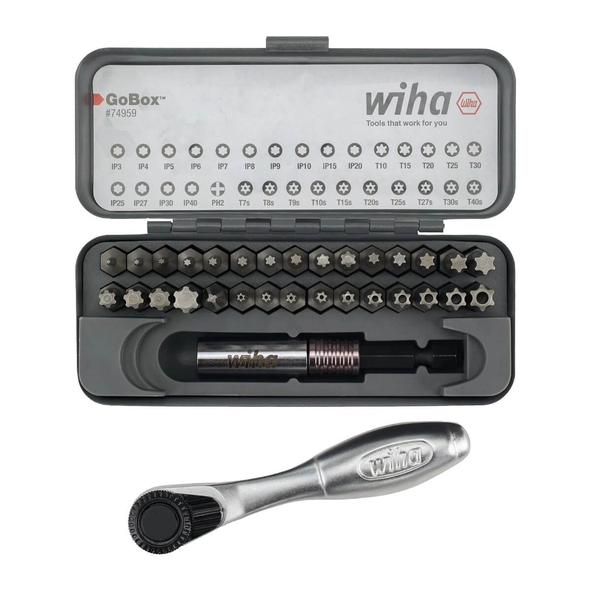 WIHA 74959 - 32-Piece GoBox Master Torx Bit Set with Mini Ratchet