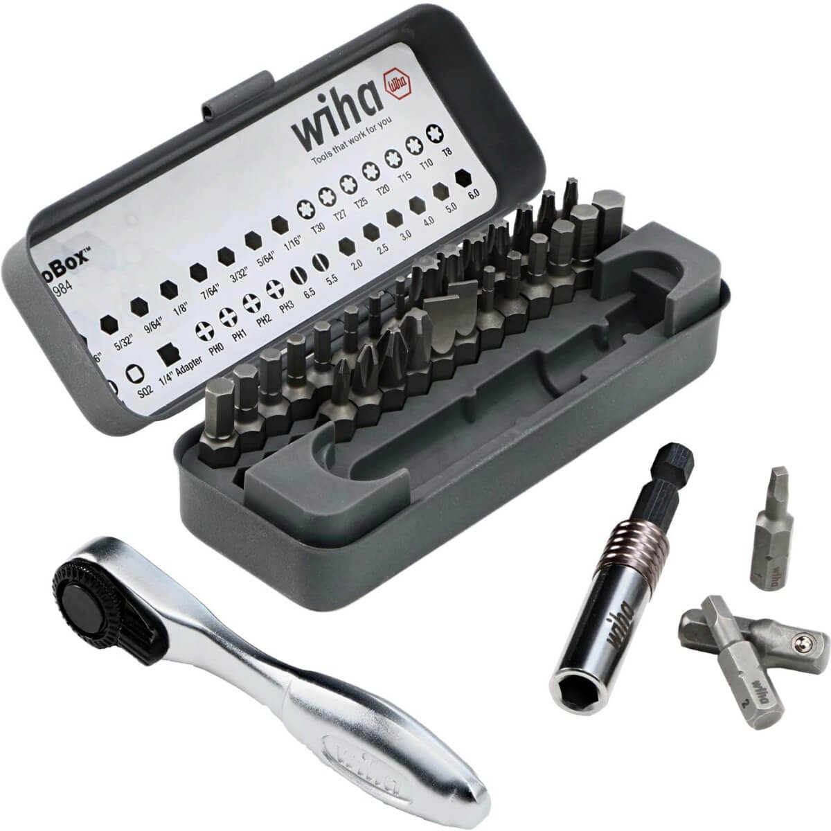 WIHA 74984 - 32-Piece GoBox Standard Bit Set with Mini Ratchet