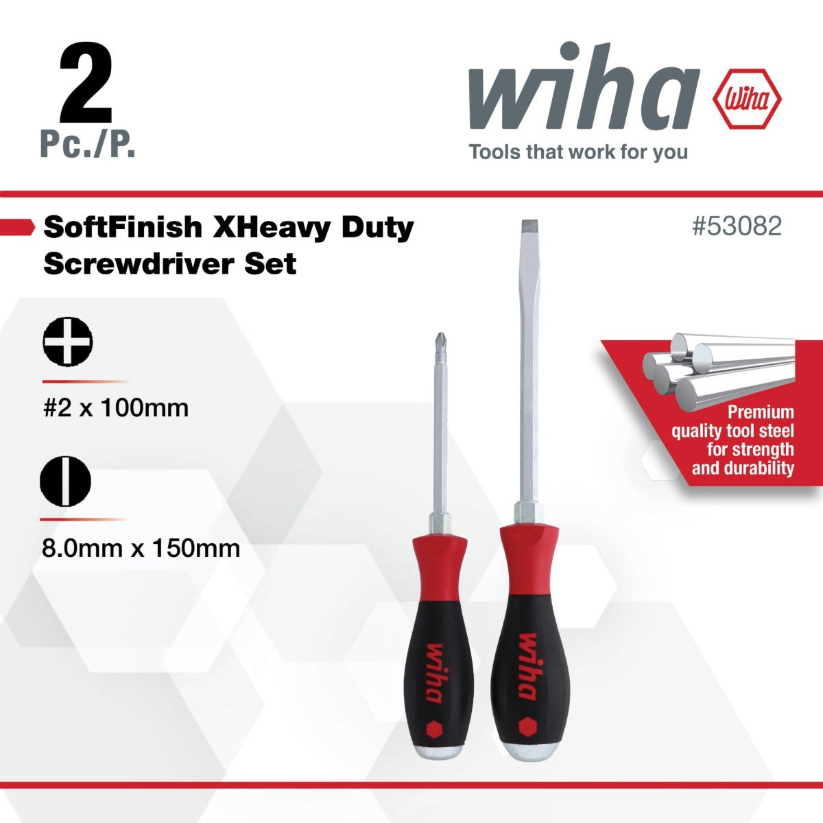 WIHA 53082 - SoftFinish X-Heavy Duty Slotted and Phillips Screwdriver Set, 2-Piece