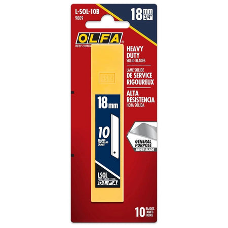 OLFA L-SOL-10B - 18mm Heavy-Duty Solid Silver Blades (10-Pack)