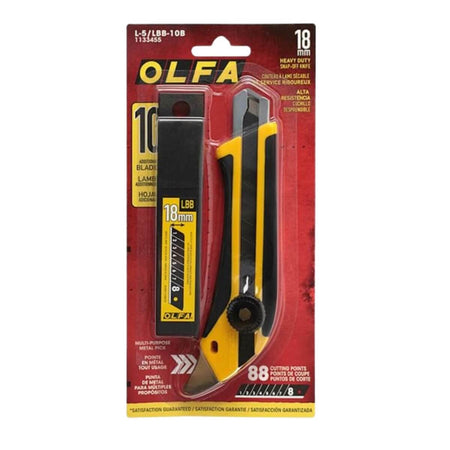 OLFA L-5/LBB-10B - 18mm Fiberglass-Reinforced Ratchet-Lock Utility Knife with 10 Ultra-Sharp Black Blades
