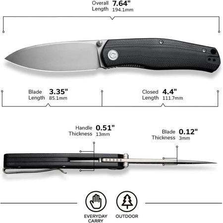 CIVIVI C22007-1 - Sokoke Ray Laconico Front Flipper Knife, Black G10
