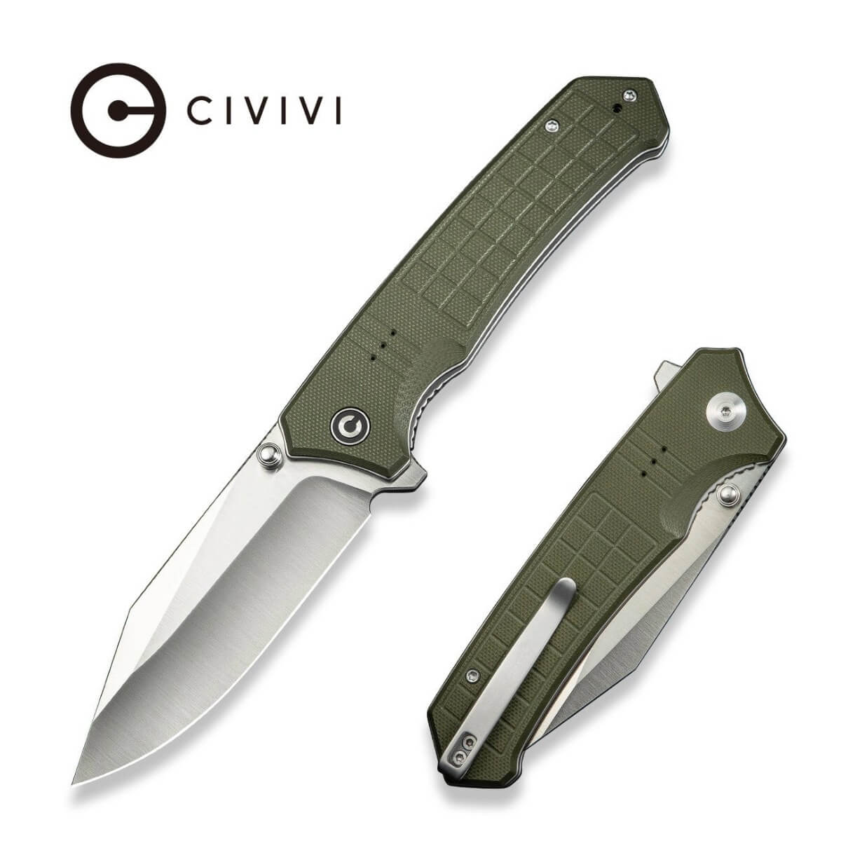 CIVIVI C23055-2 - Tacticorix Flipper Knife, 3.7" Satin Nitro-V Blade, OD Green G10 Handle