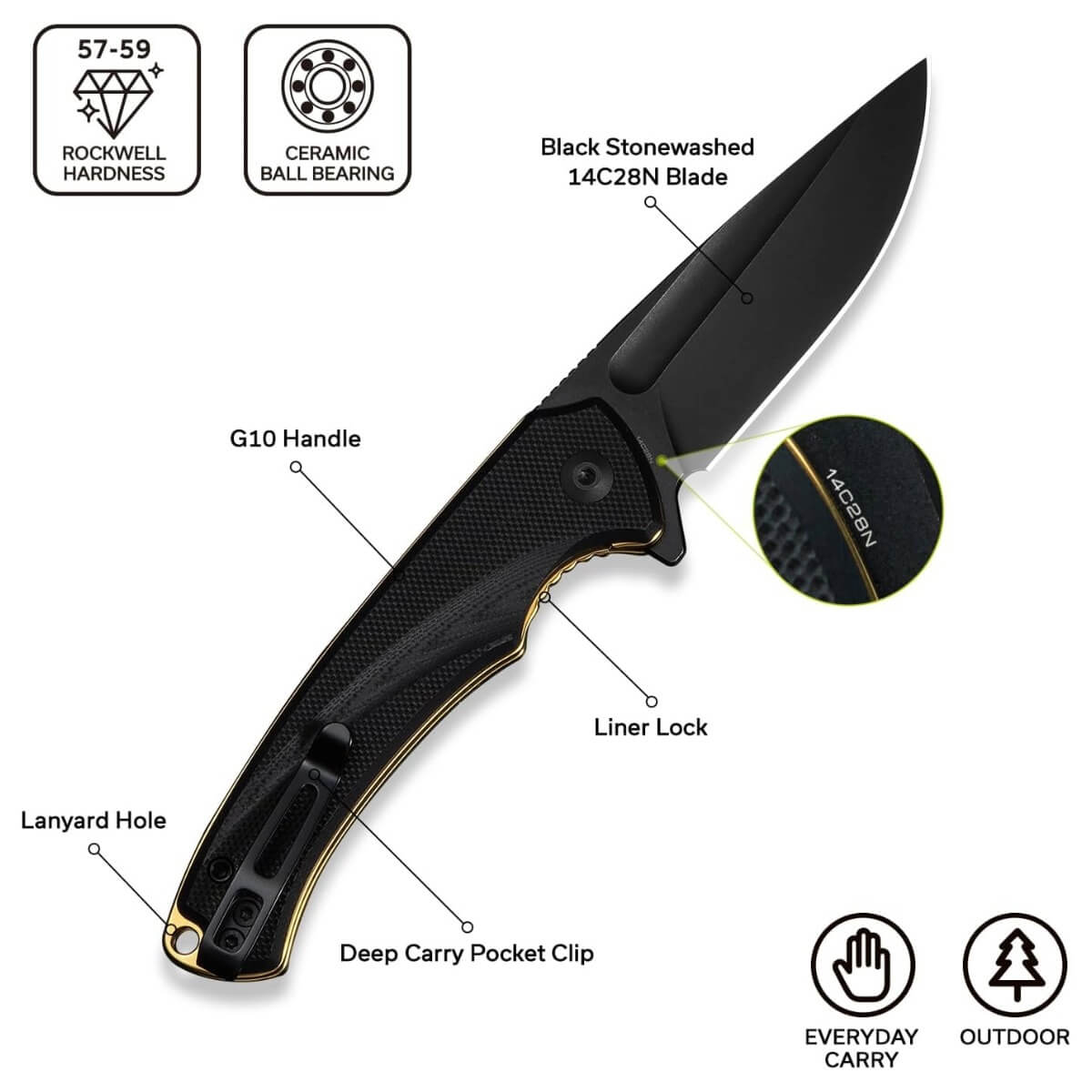 CIVIVI C24040-1 - Voidflare Flipper Folding Knife - Black G10