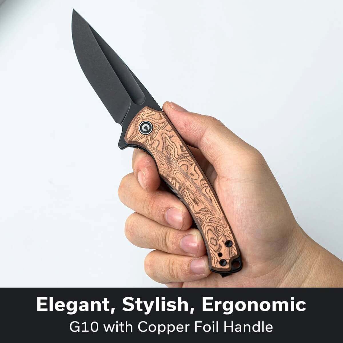 CIVIVI CIV-C24040-3 - Voidflare Flipper Folding Knife, Black Stonewashed 14C28N, Copper Foil G10 Handle