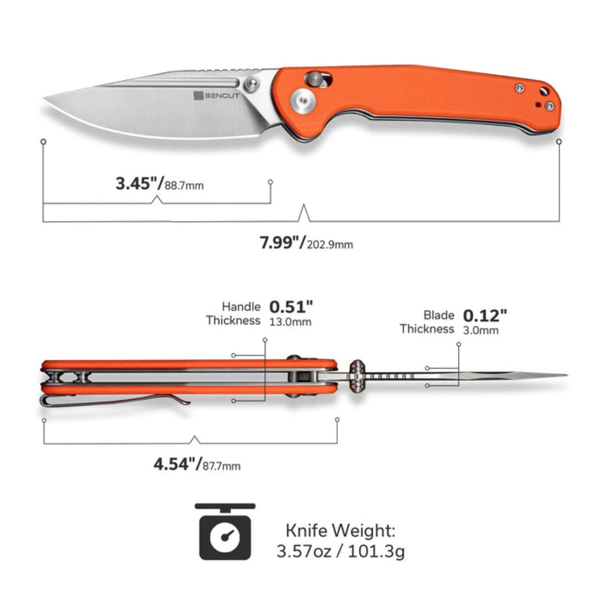 SENCUT SEN-S25046-1 Glenspar Crossbar Lock Folding Knife - Orange G10 Handle