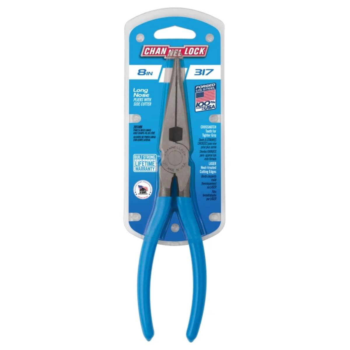 CHANNELLOCK CHA-317 - 8-Inch Long Nose Pliers with Side Cutter