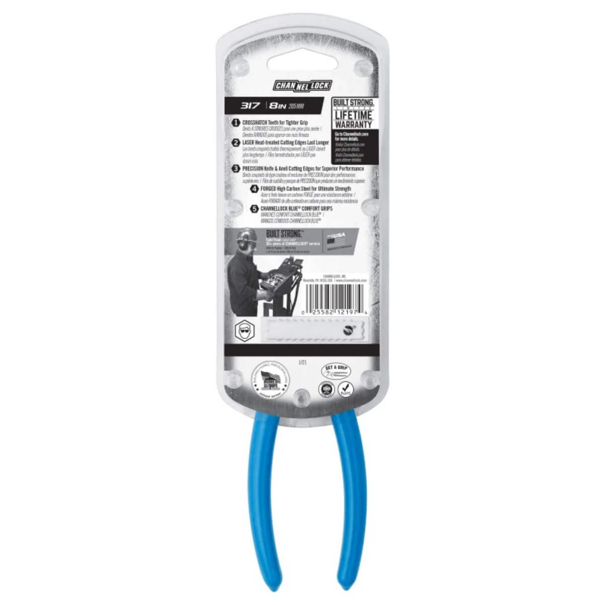 CHANNELLOCK CHA-317 - 8-Inch Long Nose Pliers with Side Cutter