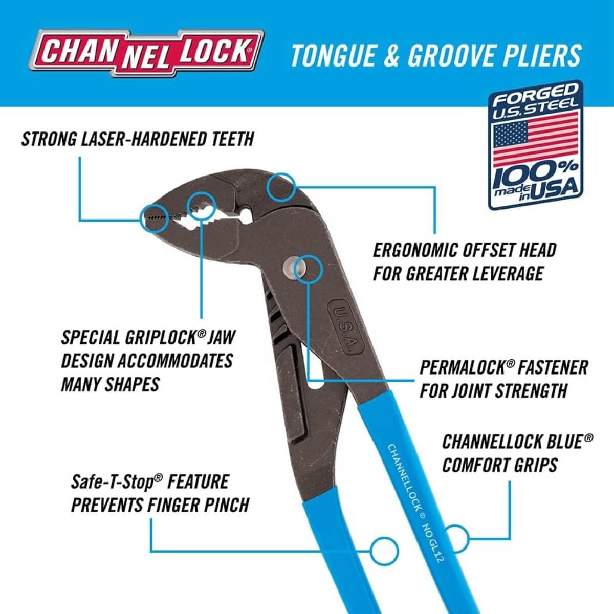 CHANNELLOCK CHA-GL12 - 12.5-Inch Griplock® Tongue & Groove Pliers
