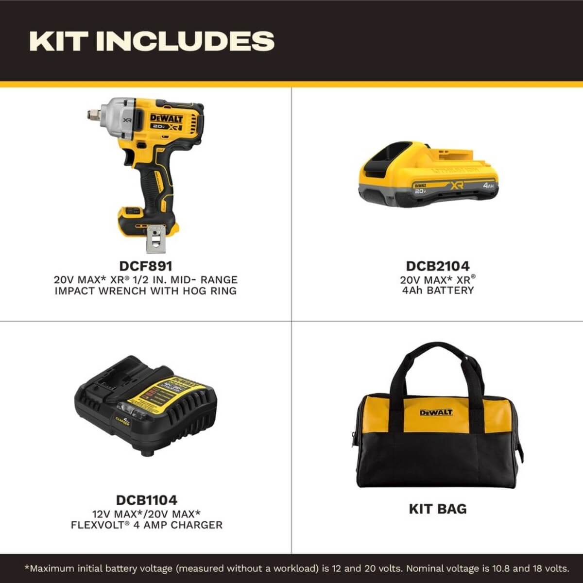 DEWALT DCF891QQ1 - 20V MAX* XR® 1/2 in. Mid-Range Impact Wrench Kit with Hog Ring Anvil