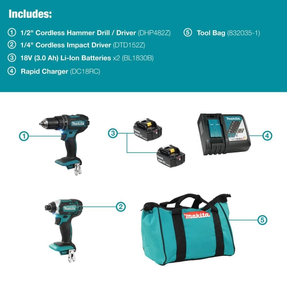 MAKITA DLX2131X5 - 18V LXT Lithium-Ion Cordless 2-Piece Combo Kit