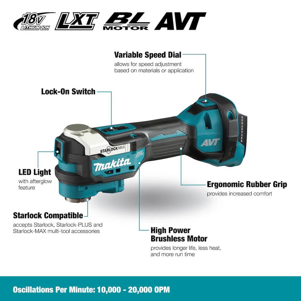 MAKITA DTM52ZX1 - 18V LXT Brushless Cordless StarlockMax Multi-Tool