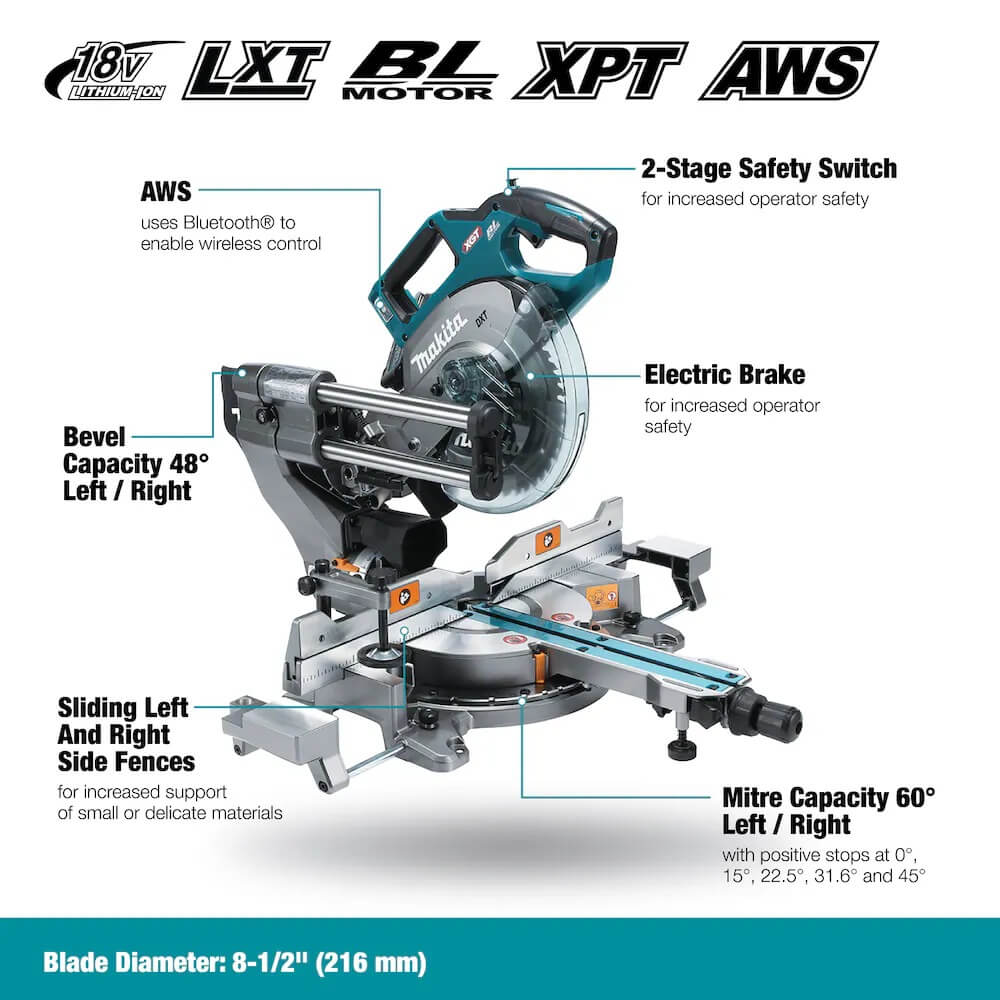 MAKITA LS002GM102 - 40V max XGT Brushless 8-1/2" Dual-Bevel Sliding Compound Mitre Saw Kit