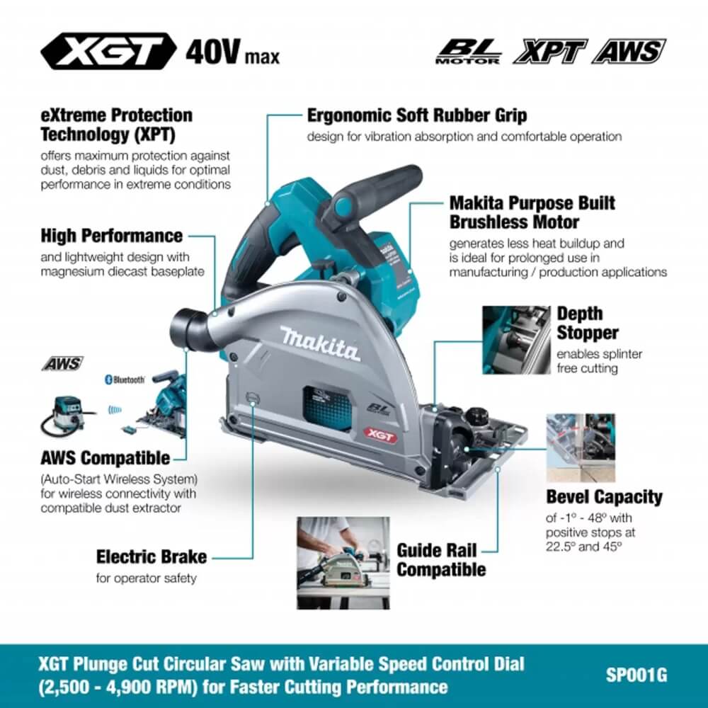 MAKITA SP001GM104 - 40Vmax XGT Brushless 6-1/2" Plunge Cut Circular Saw Kit with AWS (4.0Ah)