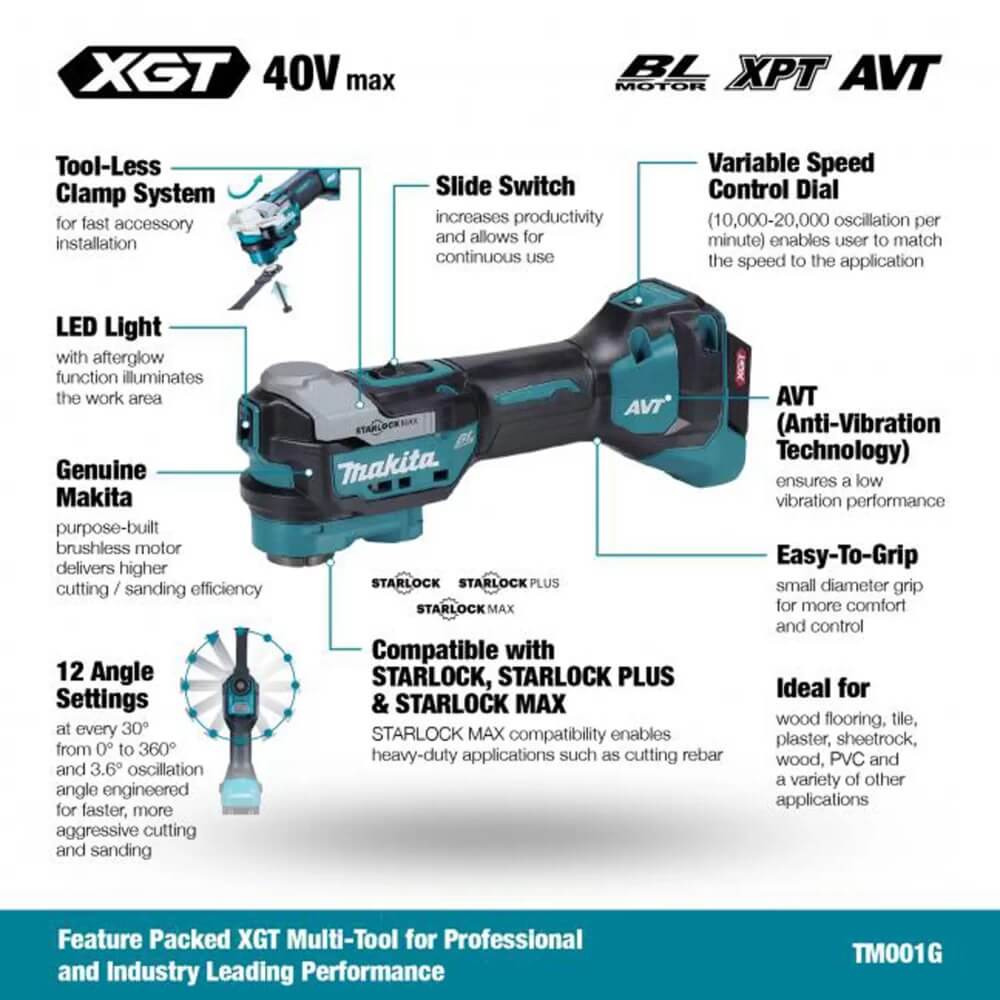 MAKITA TM001GZ01 - 40V Max XGT Brushless StarlockMax Multi-Tool w/ AVT