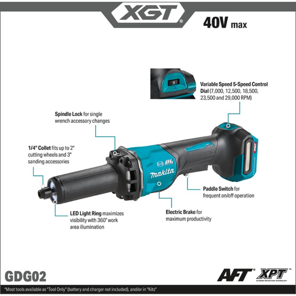 MAKITA GD002GZ - 40V Max XGT Brushless Cordless 1/4" Die Grinder - Paddle Switch (Tool Only)