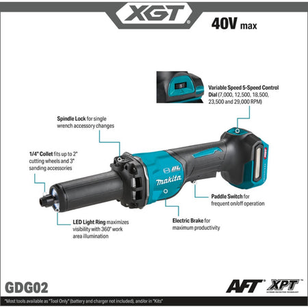 MAKITA GD002GZ - 40V Max XGT Brushless Cordless 1/4" Die Grinder - Paddle Switch (Tool Only)