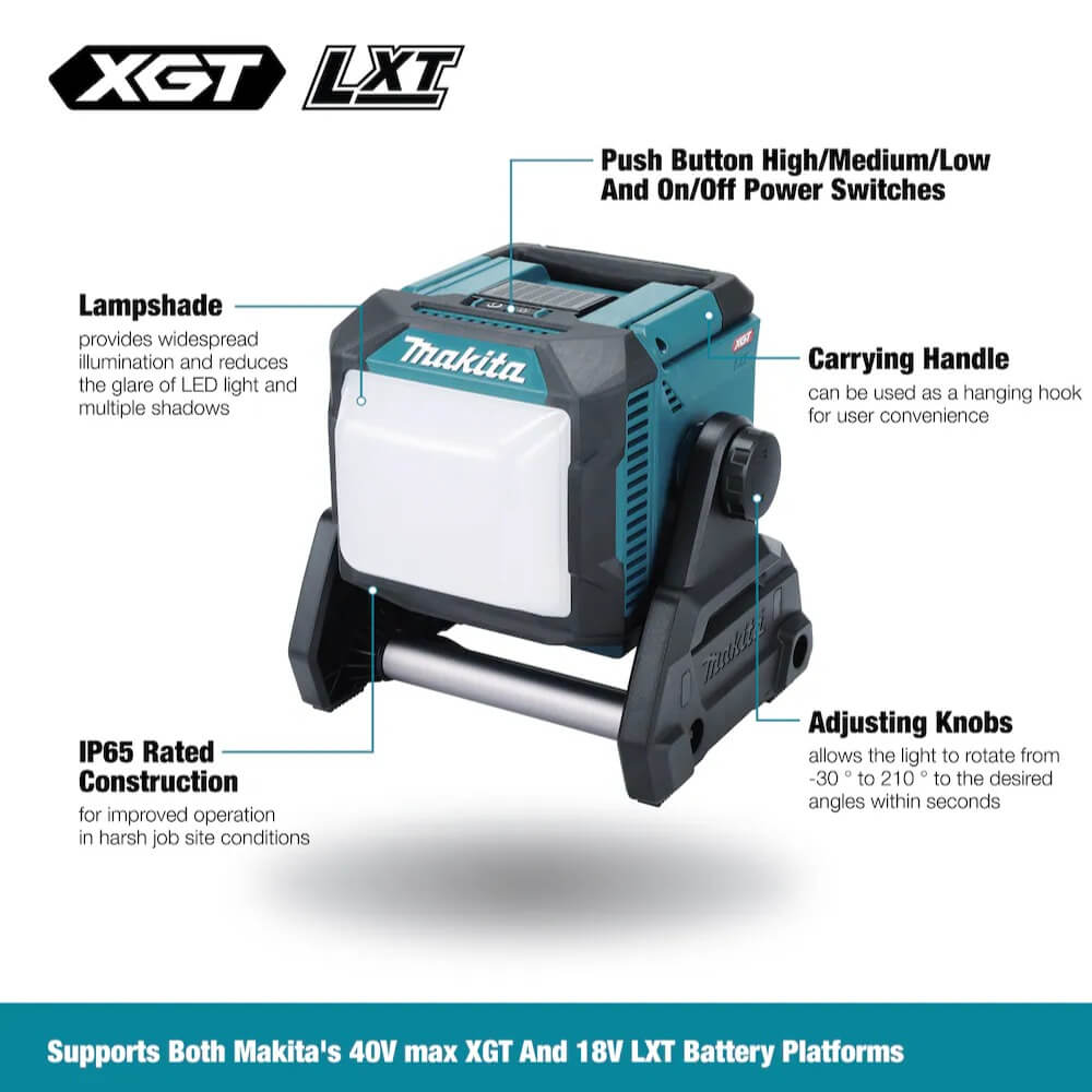 MAKITA ML005GX - 40V max XGT / 18V LXT Cordless L.E.D. Work Light with Lamp Shade
