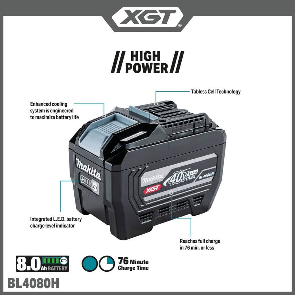 MAKITA BL4080H - 40V Max XGT® 8.0Ah High Power Lithium-Ion Battery