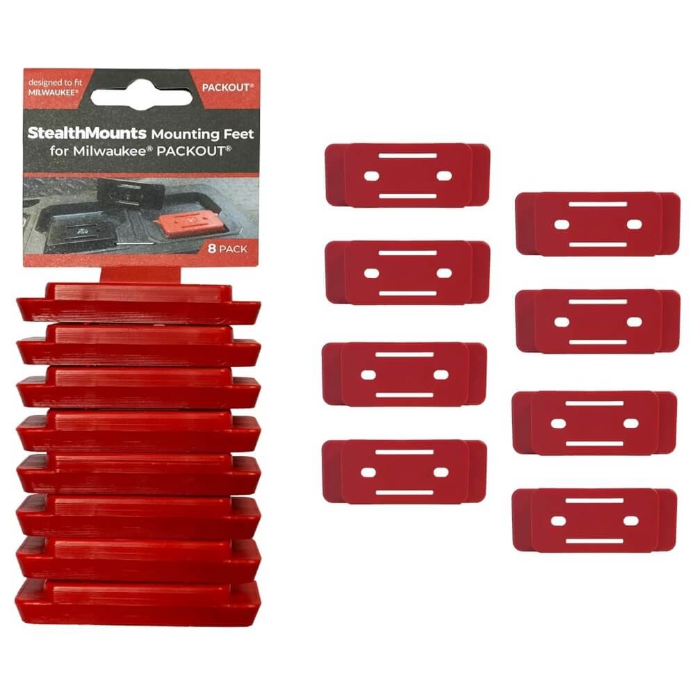 STEALTHMOUNTS PAC-F-02-8 - Milwaukee Packout Mounting Feet (8-Pack) - Red