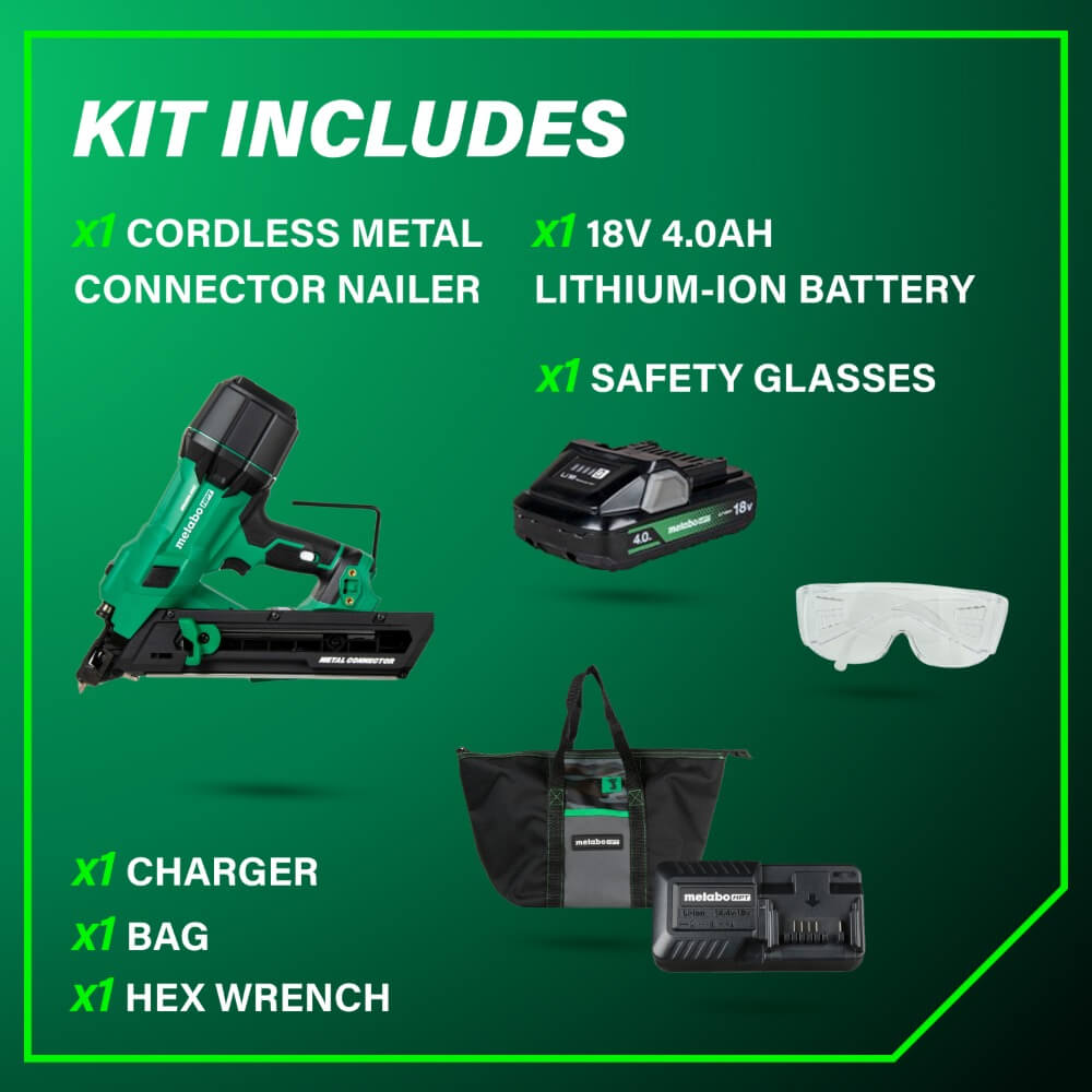 METABO HPT NR1838DKA - 18V MultiVolt™ Brushless 1-1/2" Metal Connector Nailer Kit