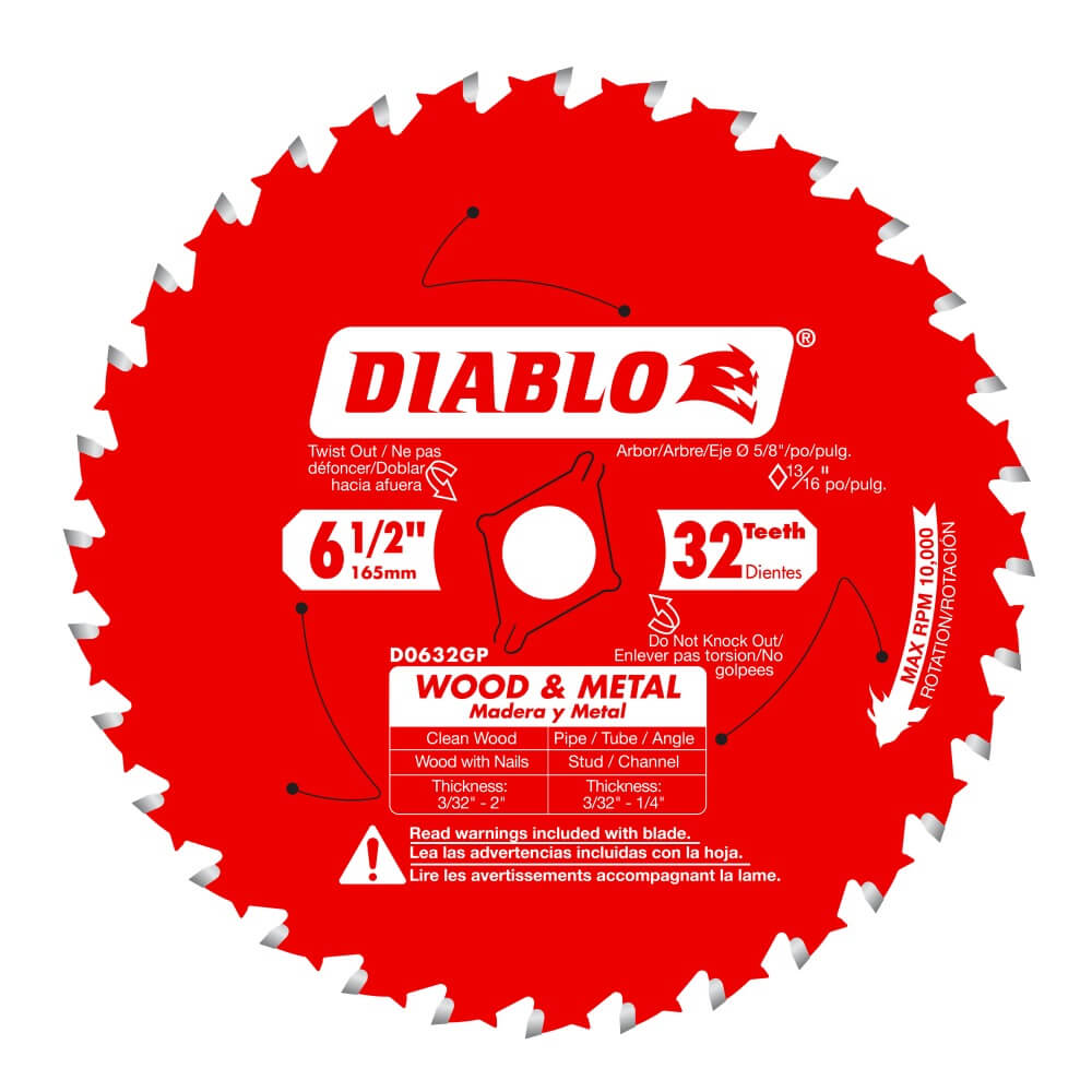 DIABLO D0632GPA - 6-1/2" x 32-Teeth Wood & Metal Carbide Saw Blade