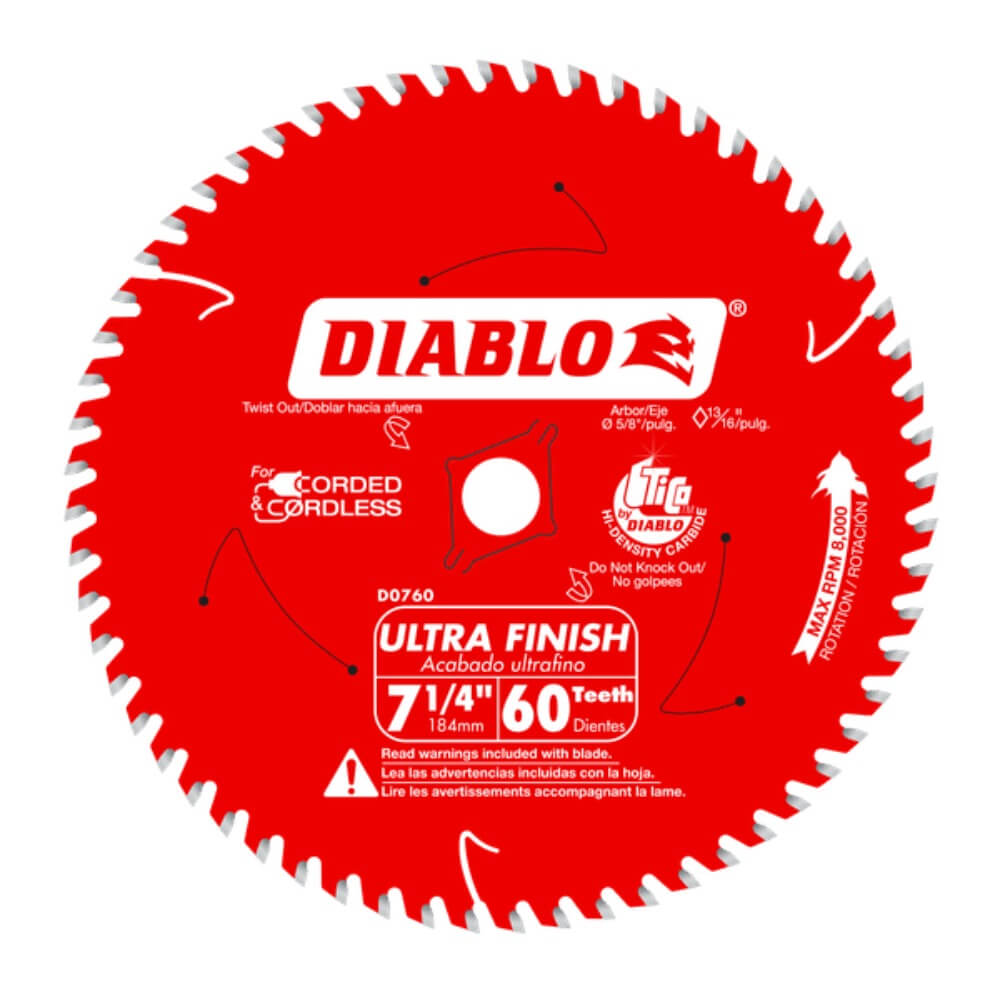 DIABLO D0760A - 7-1/4 in. x 60 Teeth Ultra Finish Circular Saw Blade