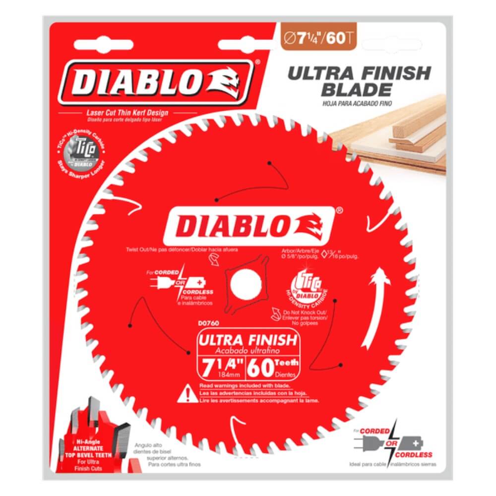 DIABLO D0760A - 7-1/4 in. x 60 Teeth Ultra Finish Circular Saw Blade