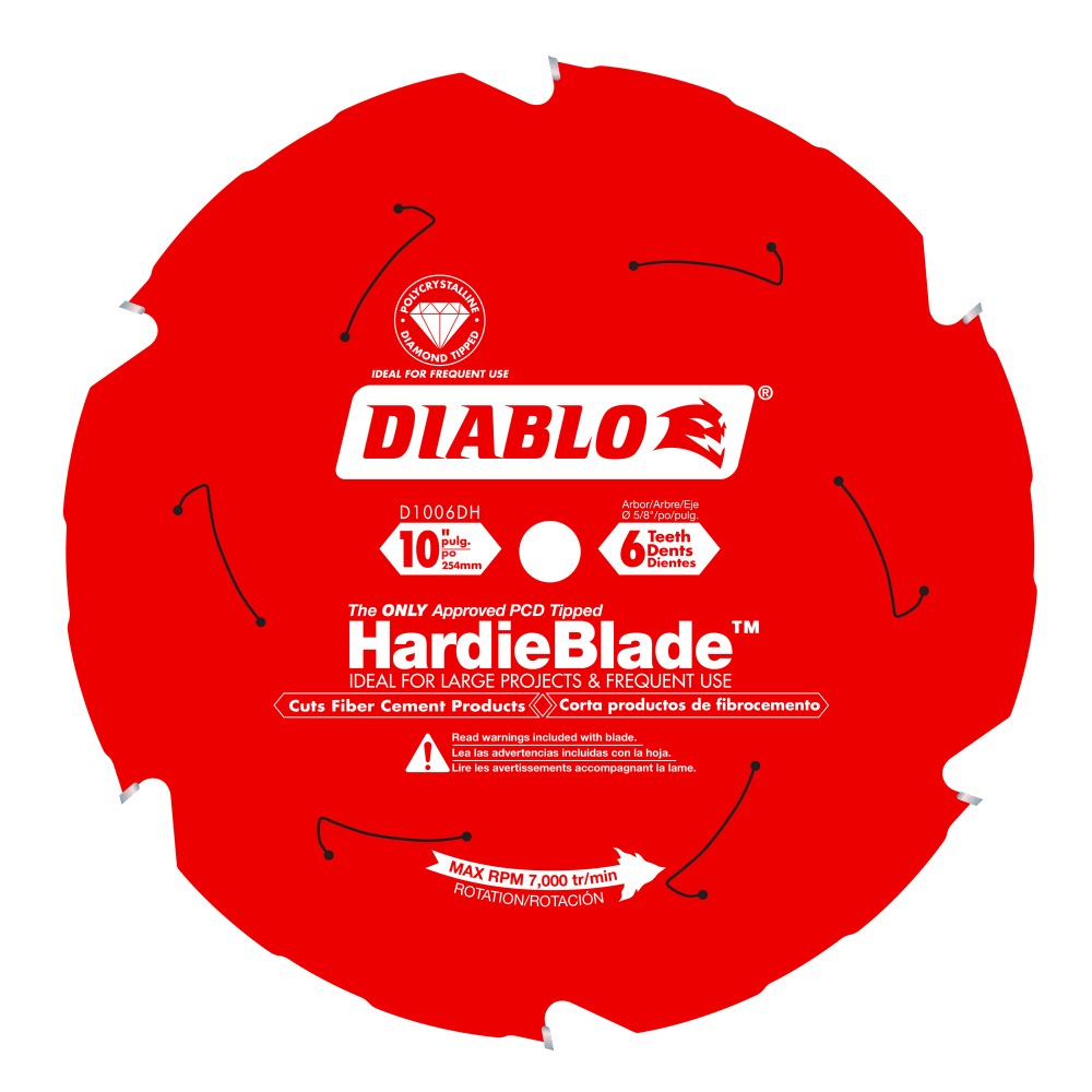 DIABLO D1006DHC - 10-Inch x 6-Teeth Polycrystalline Diamond (PCD) Tipped Fiber Cement Saw Blade