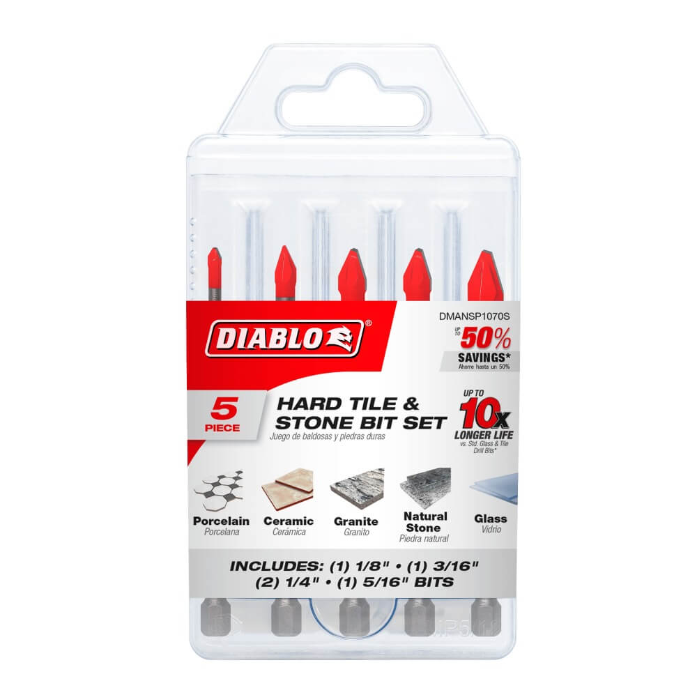 DIABLO DMANSP1070-S5 - 1/4 in. x 6 in. Multi-Material Carbide Tipped Hammer Drill Bits (5-Pack)