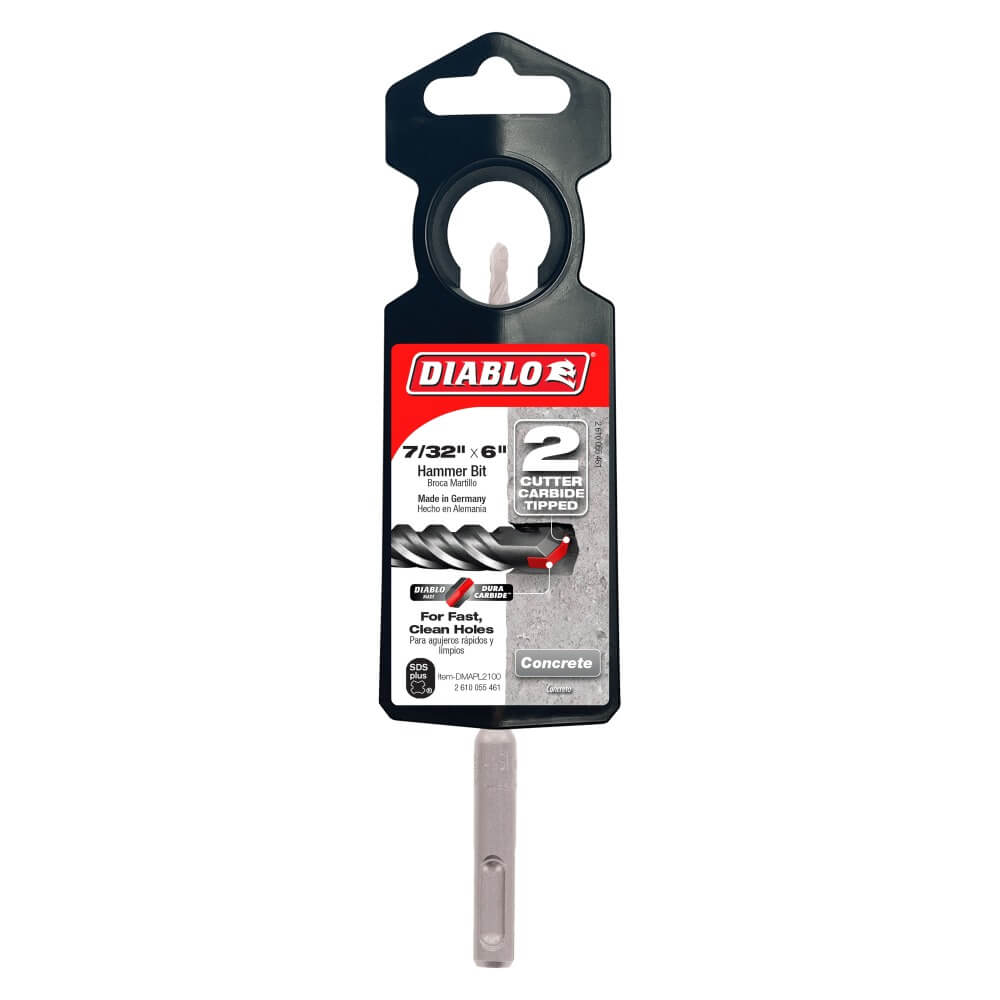 DIABLO DMAPL2100 - 7/32 in. x 4 in. x 6 in. SDS-Plus 2-Cutter Carbide-Tipped Hammer Drill Bit