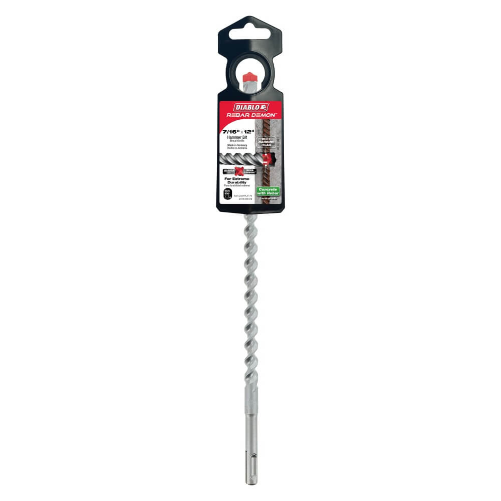 DIABLO DMAPL4176 - 7/16" x 12" Rebar Demon SDS-Plus 4-Cutter Full Carbide Head Hammer Drill Bit