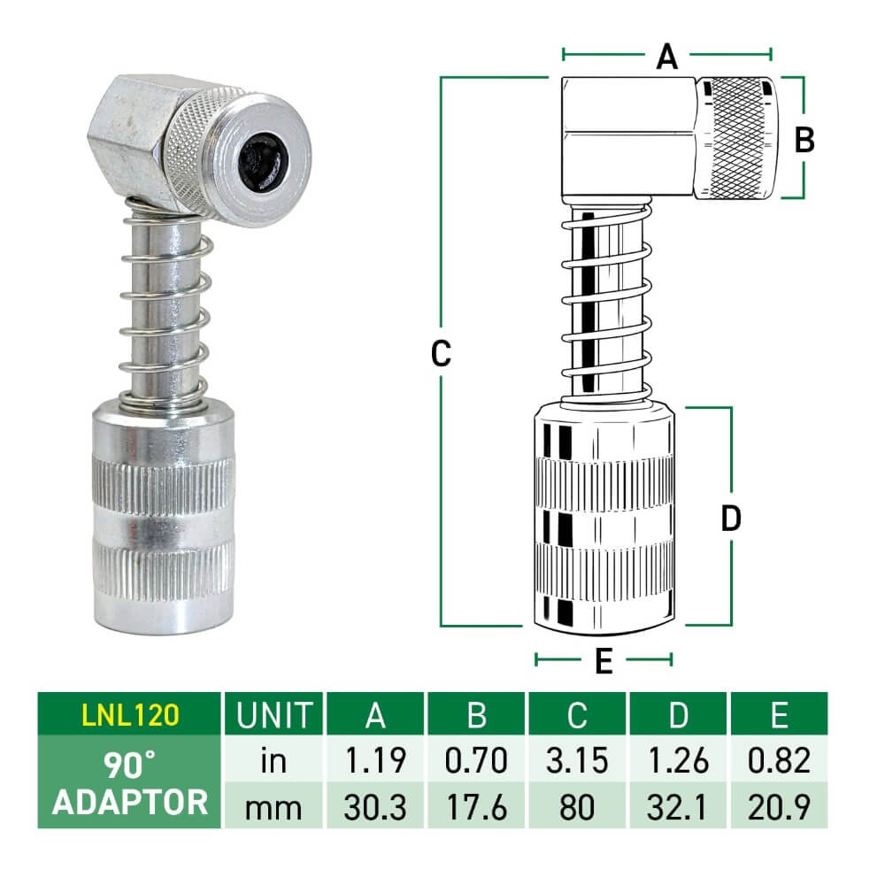 LockNLube LNL120 - 90° Grease Coupler Adapter