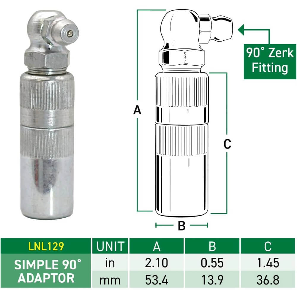 LockNLube LNL129 - Simple 90 Degree Grease Coupler Adapter