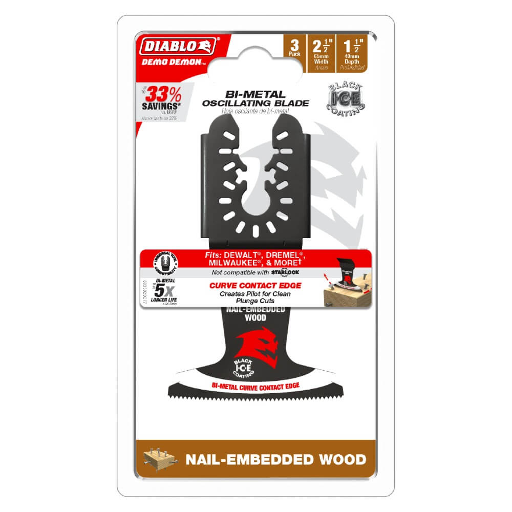 DIABLO DOU250BW3 - 2-1/2 in. Starlock Bi-Metal Blade for Nail-Embedded Wood (3-Pack)