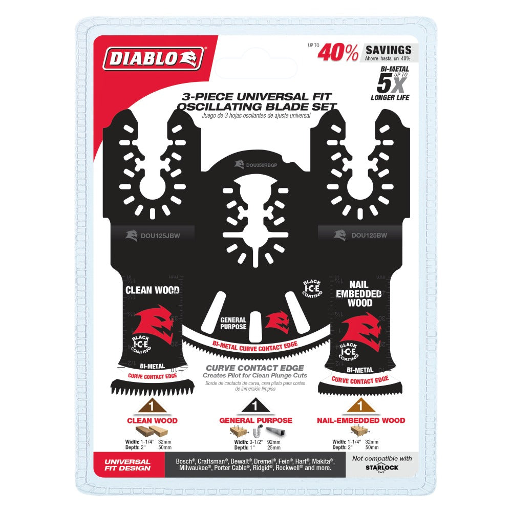 DIABLO DOU3BS - 3-Piece Universal Fit Bi-Metal Oscillating Multi-Tool Blade Set