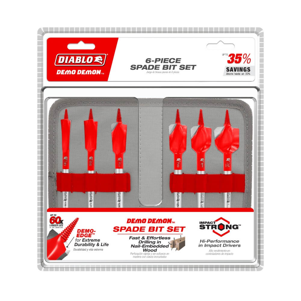 DIABLO DSPD4920-S6 - 6-Piece Demo Demon Spade Bit Set for Nail-Embedded Wood