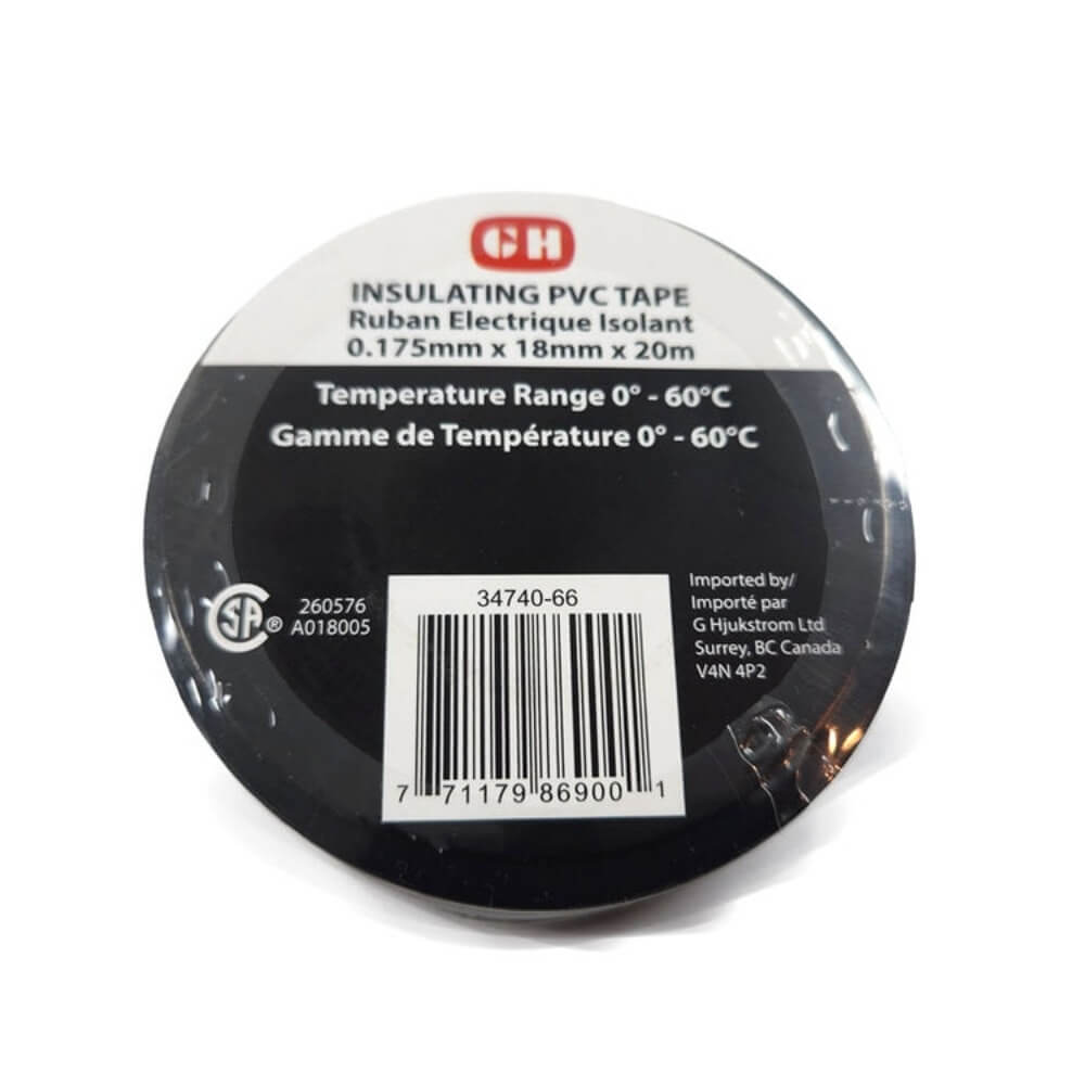 G. Hjukstrom 34740-66 Black PVC Electrical Tape - 3/4" x 66'