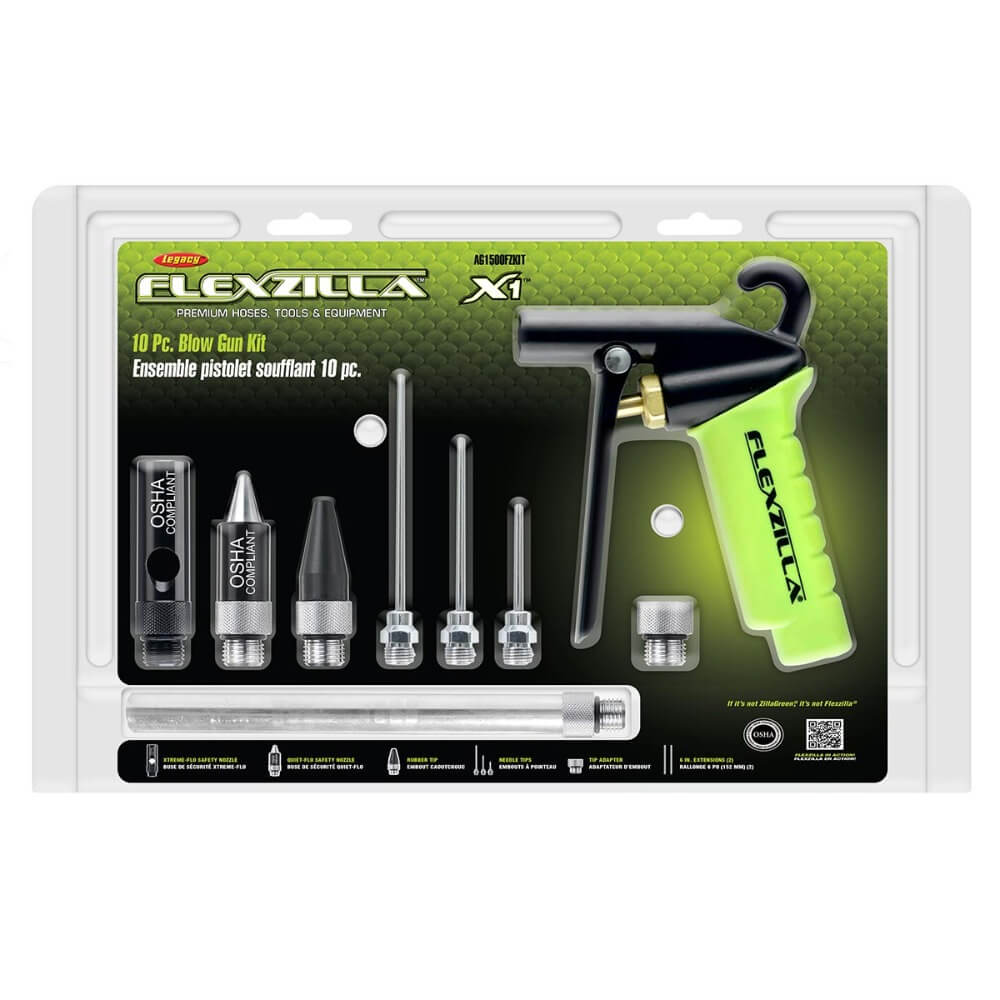 FLEXZILLA AG1500FZKIT - X1 Pro 10-Piece Air Blow Gun Kit with Variable Flow Trigger