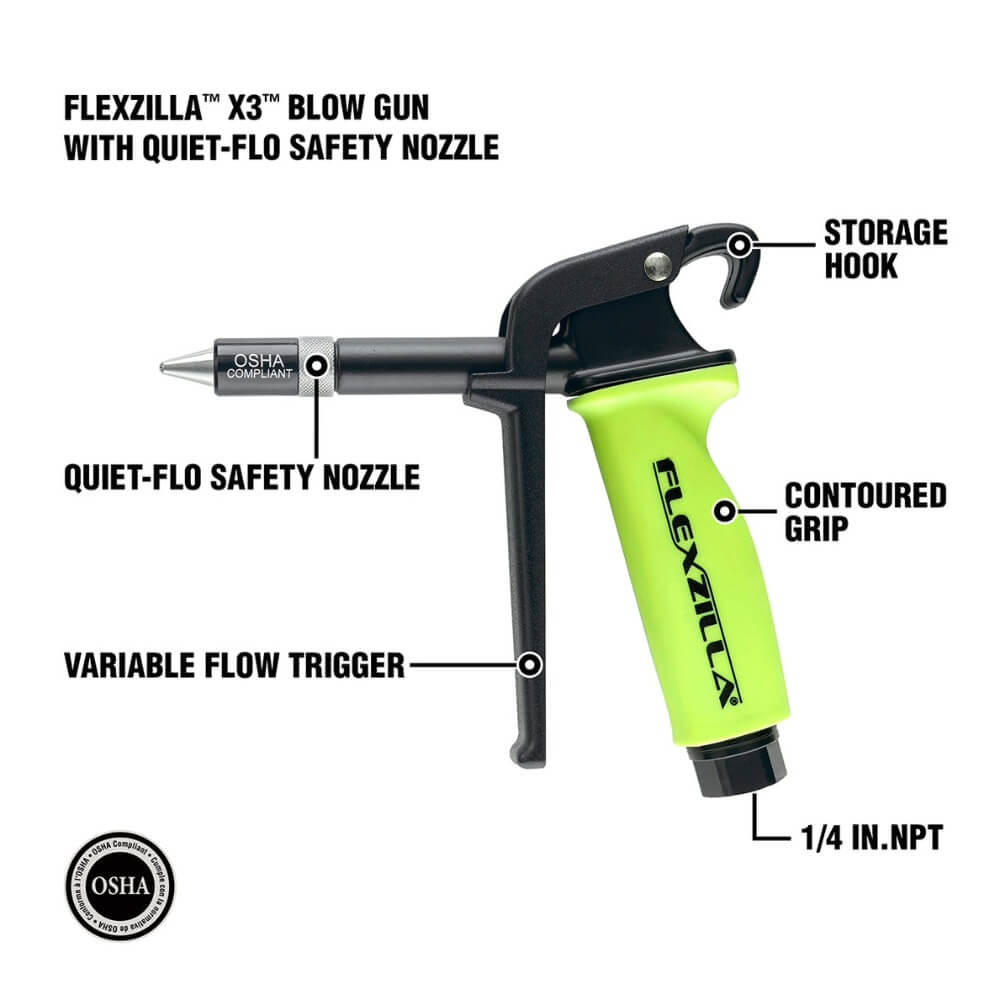 FLEXZILLA AG1500FZKIT - X1 Pro 10-Piece Air Blow Gun Kit with Variable Flow Trigger