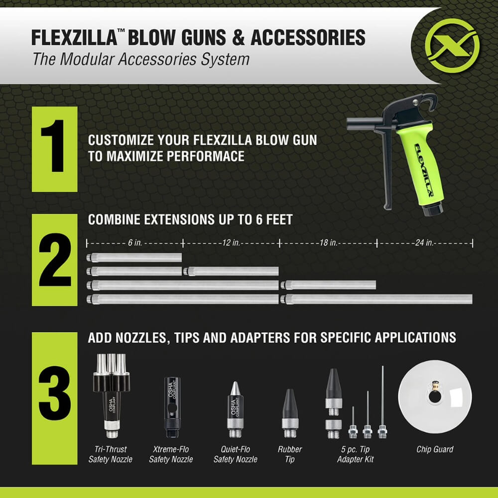 FLEXZILLA AG1500FZKIT - X1 Pro 10-Piece Air Blow Gun Kit with Variable Flow Trigger