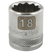 GRAY GT-D009118 - 3/8" Drive 12 Point 18mm Metric Chrome Socket