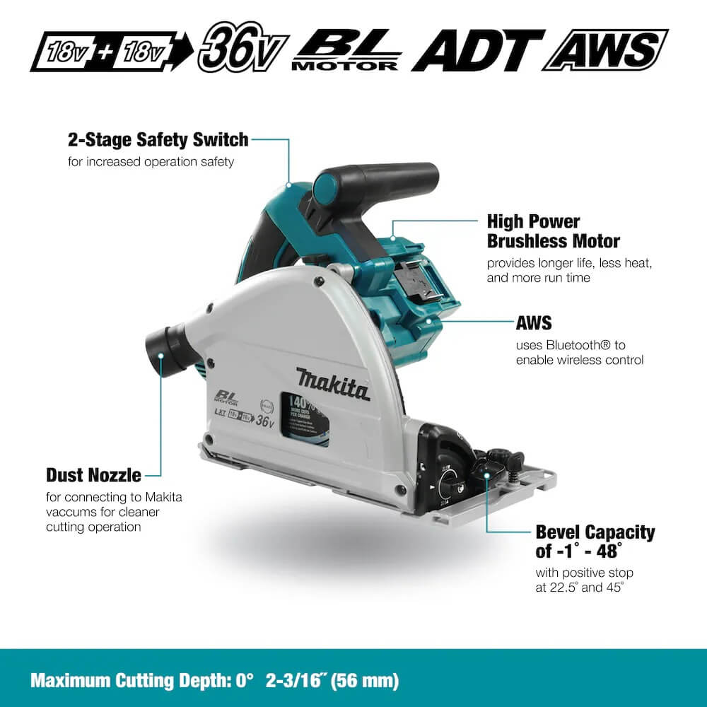 MAKITA DSP601ZJ - 18V X2 LXT (36V) Brushless 6-1/2" Plunge Circular Saw with AWS