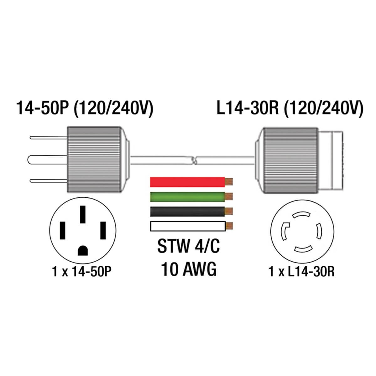 KING K-1450P-2 - King 1.5 ft. 50 Amp Generator Adaptor Cord - 14-50P to SS2-50R