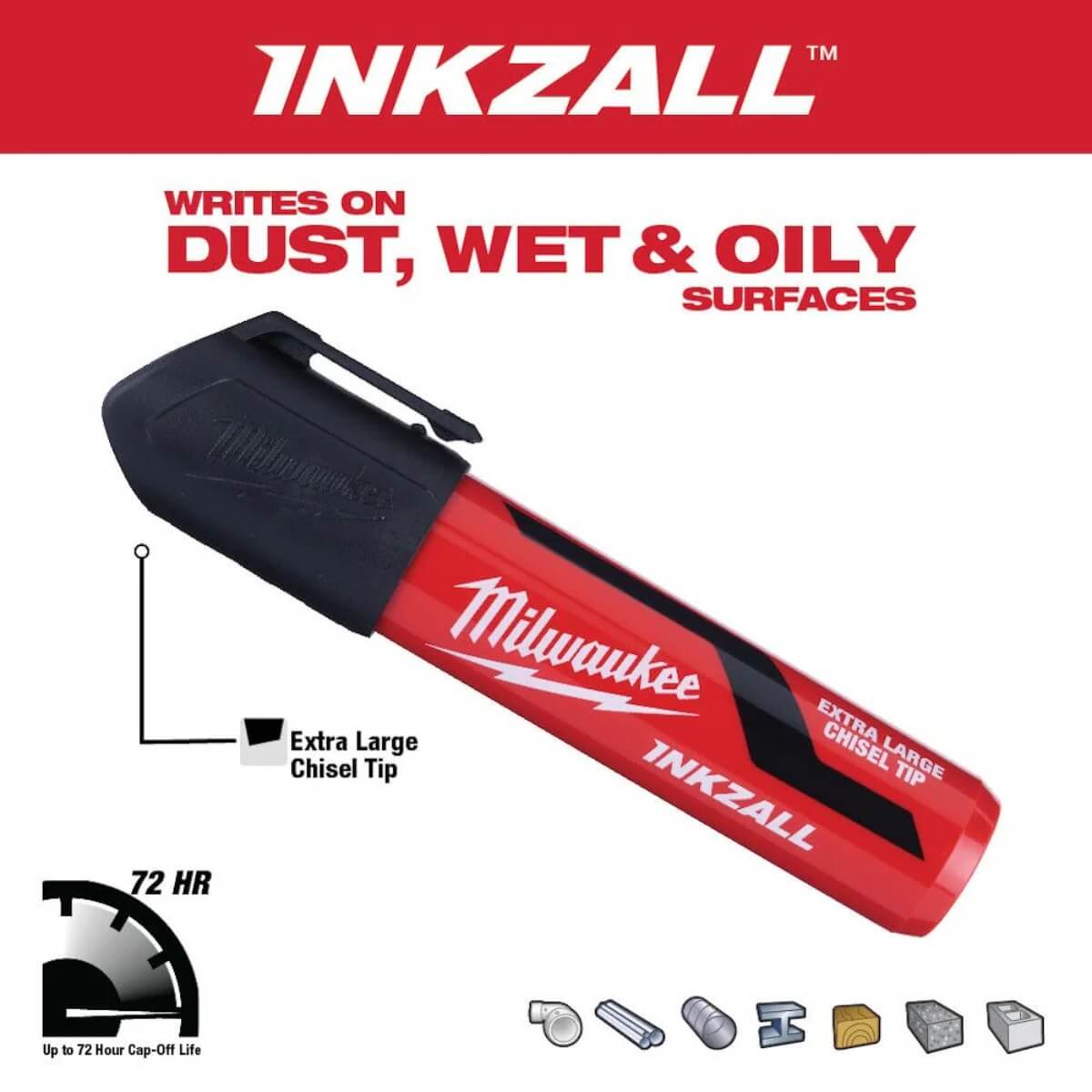 Milwaukee 48-22-3260 INKZALL Extra Large Chisel Tip Black Jobsite Marker