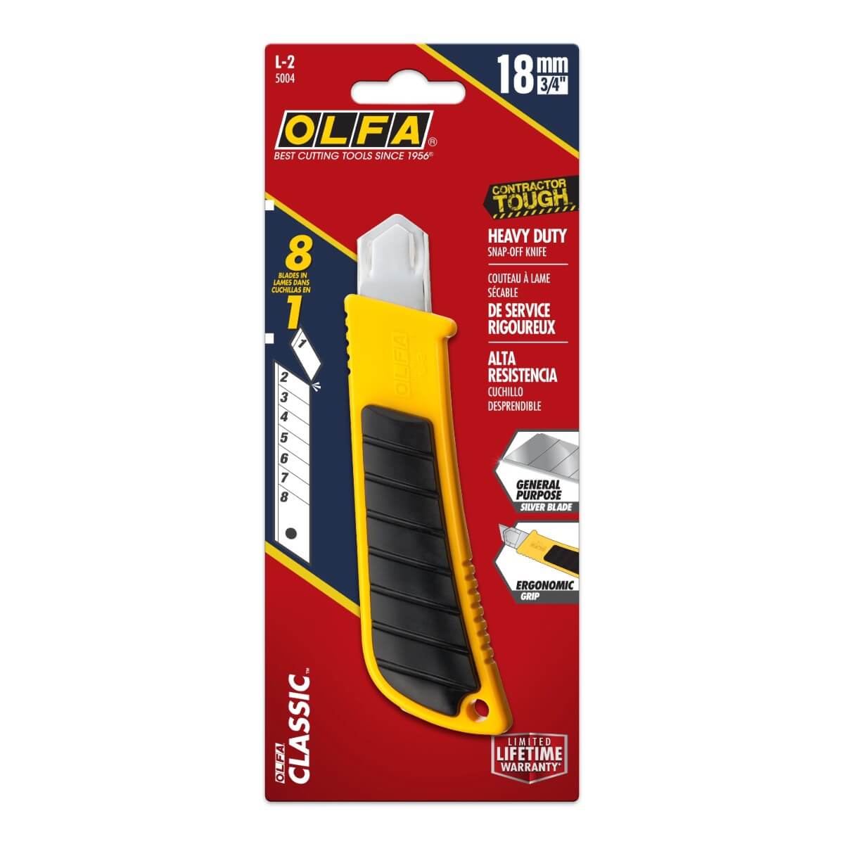 Olfa L-2/BB 18mm Classic Heavy-Duty Utility Knife with Rubber Inset