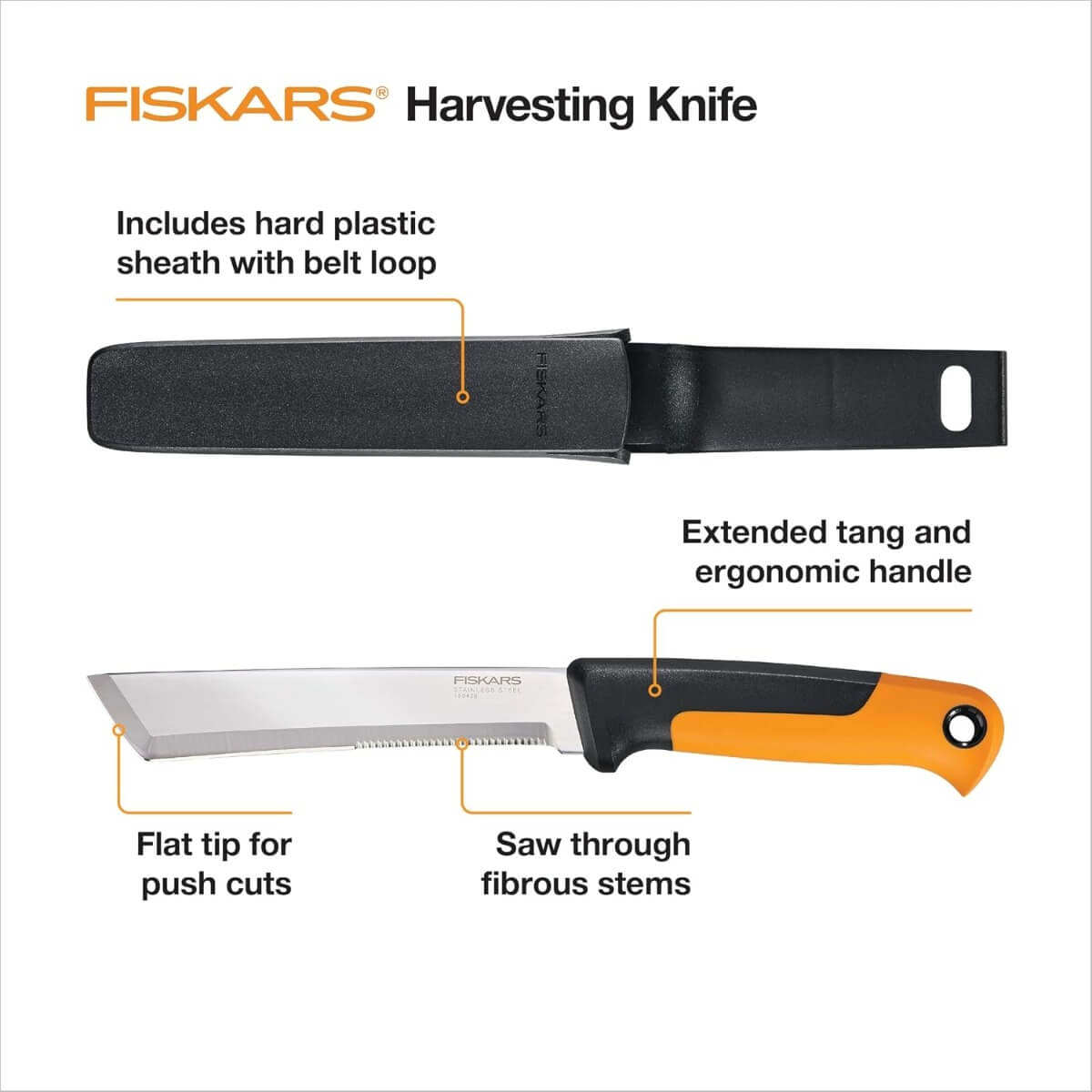 Fiskars FSK-4015 Harvesting Knife - Orange/Black - 3 in. Blade