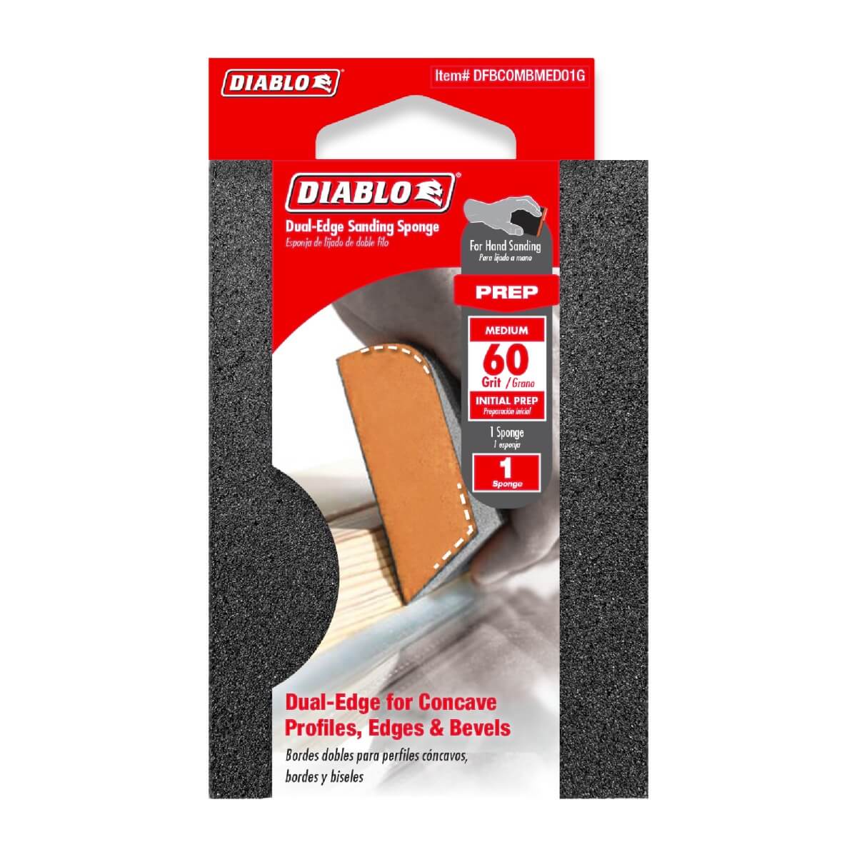 Diablo DFBCOMBMED01G 4" x 2-1/2" x 1" 60-Grit Dual-Edge Sanding Sponge