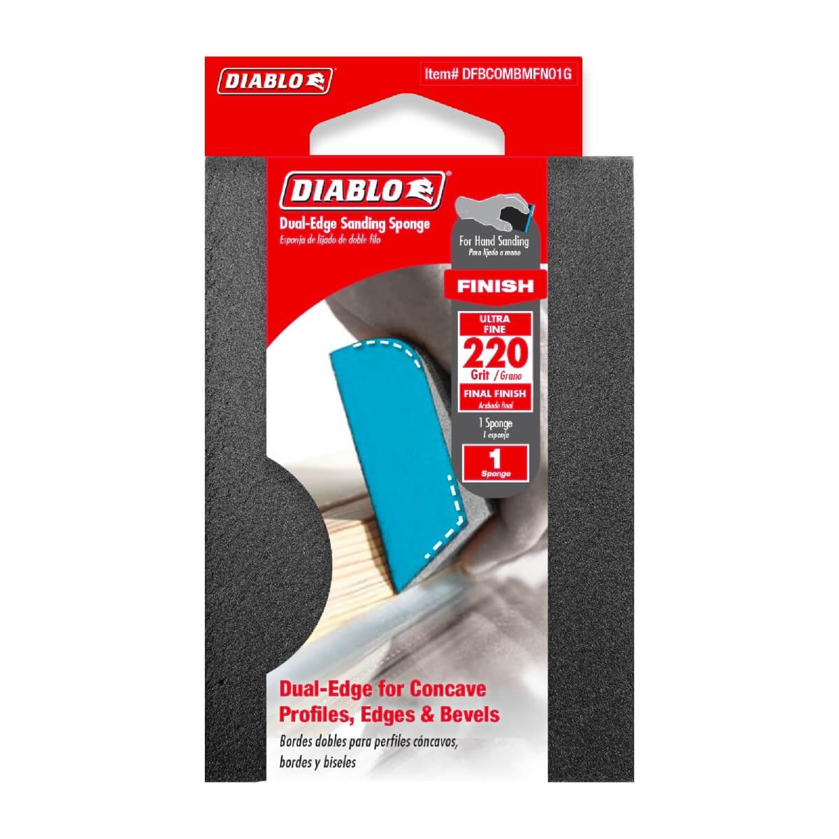 Diablo DFBCOMBMFN01G 4" x 2-1/2" x 1" 220-Grit Dual-Edge Sanding Sponge